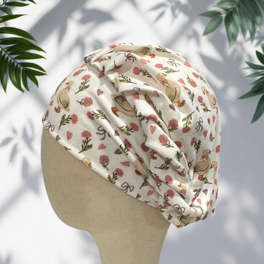 Heart Geese Bouffant Scrub Cap, Floral Goose Surgical Hat