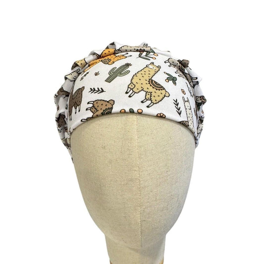 Llama Bouffant Scrub Cap – Cute Animal Surgical Cap, Nurse Hat, White Llama print