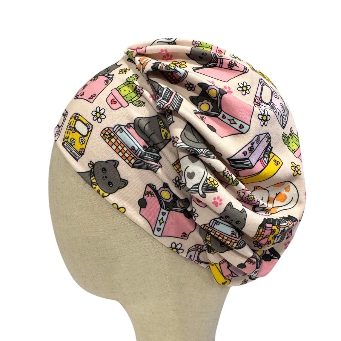 Cat Lover Bouffant Scrub Cap – Cute Cat & Books Surgical Cap, Nurse Hat
