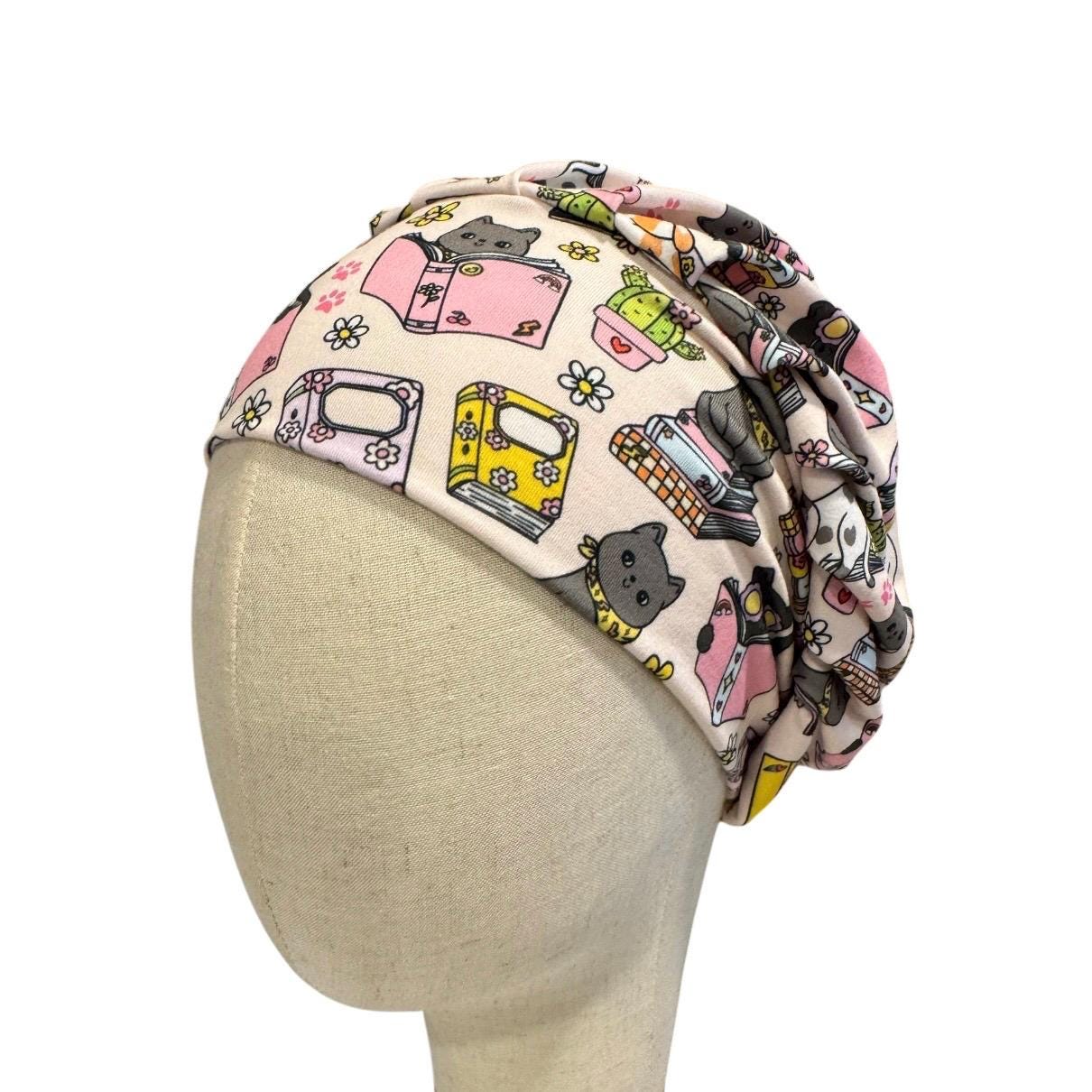 Cat Lover Bouffant Scrub Cap – Cute Cat & Books Surgical Cap, Nurse Hat