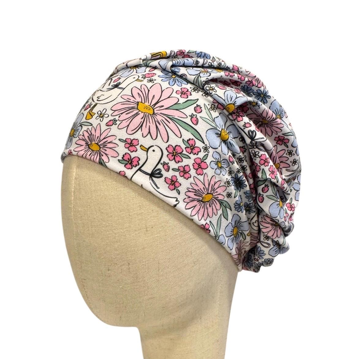 Pastel Floral Geese Scrub Cap, Bouffant Surgical Cap, Soft Flower Print Nurse Hat, Women’s Work Cap