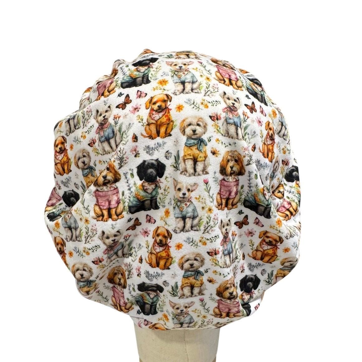 Dog Lover Bouffant Scrub Cap, Cute Puppy Surgical Cap, Animal Print Nurse Hat