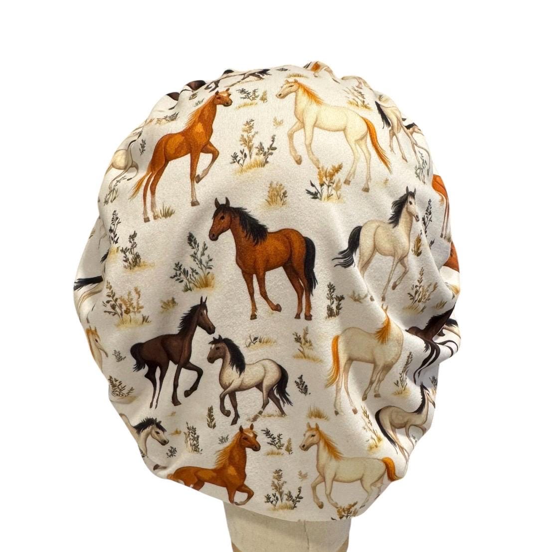 Horses Bouffant Scrub Cap, Equestrian Surgical Cap, Western Horse Print Nurse Hat