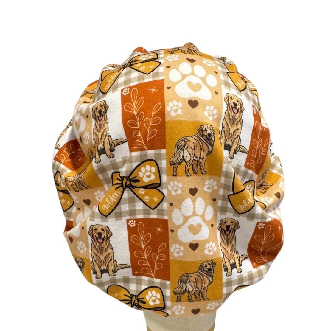 Golden Retriever Bouffant Scrub Ca, Dog Mom Bouffant Surgical Cap, Cute Puppy Nurse Hat