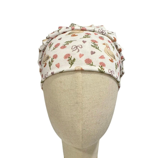 Heart Geese Bouffant Scrub Cap, Floral Goose Surgical Hat
