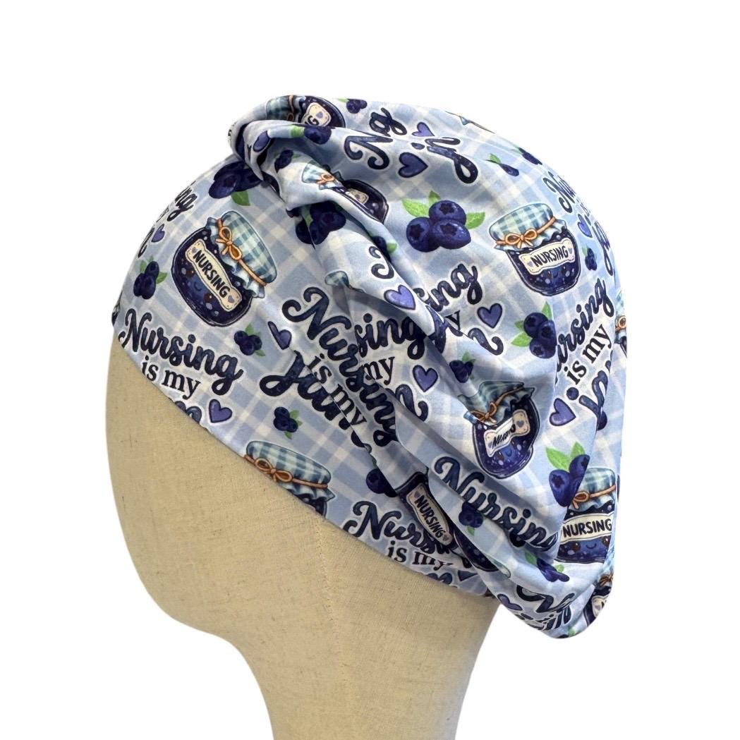 Nursing Jam Blueberry Bouffant Scrub Cap, Headband Style, Surgical Hat