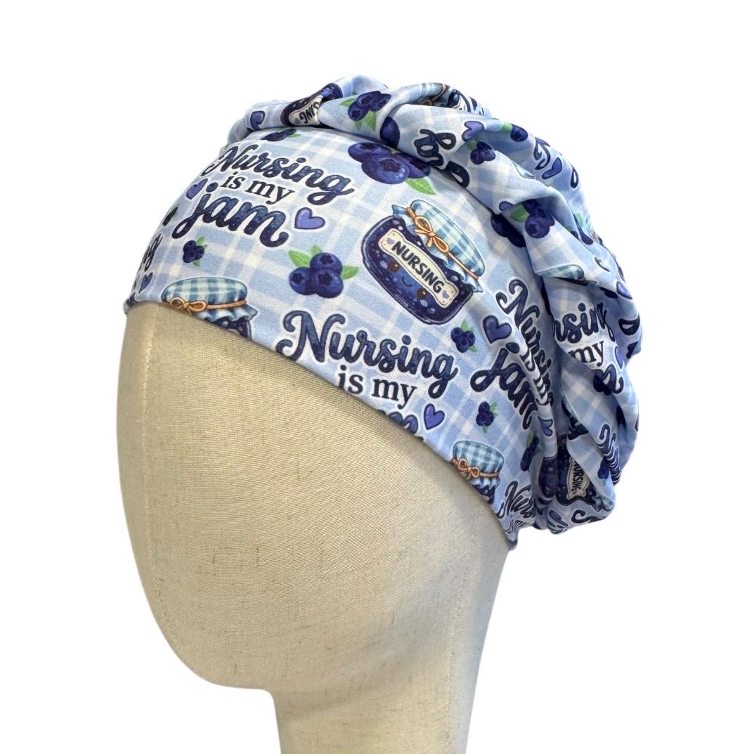 Nursing Jam Blueberry Bouffant Scrub Cap, Headband Style, Surgical Hat