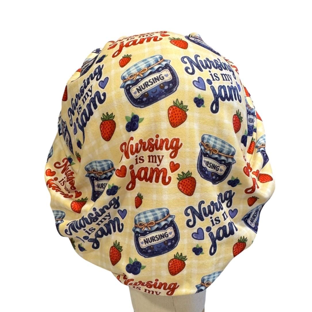 Nursing Jam Blueberry/Strawberry Bouffant Scrub Cap, Headband Style, Surgical Hat