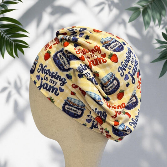 Nursing Jam Blueberry/Strawberry Bouffant Scrub Cap, Headband Style, Surgical Hat
