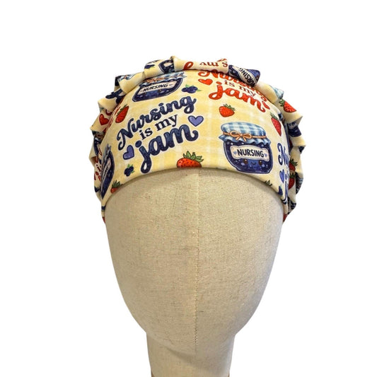 Nursing Jam Blueberry/Strawberry Bouffant Scrub Cap, Headband Style, Surgical Hat