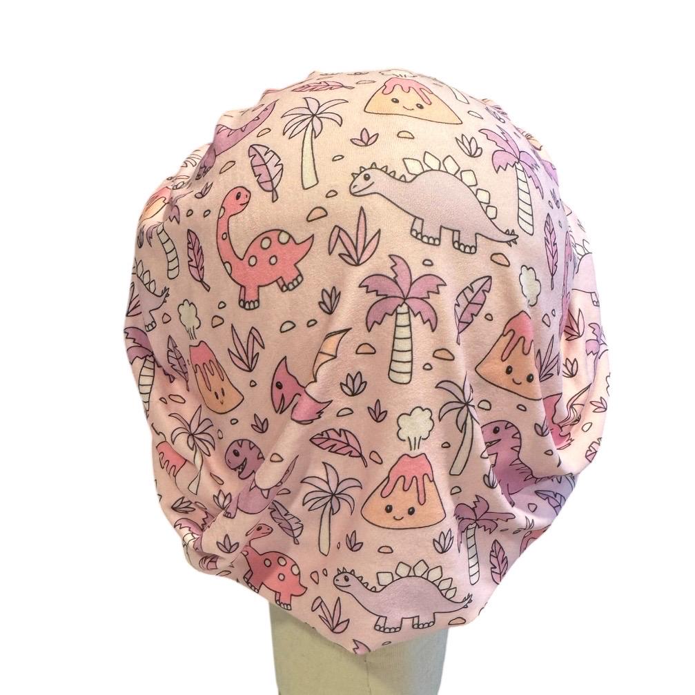 Pink Dinosaur Print Scrub Cap | Bouffant Headband Style, Surgical Hat