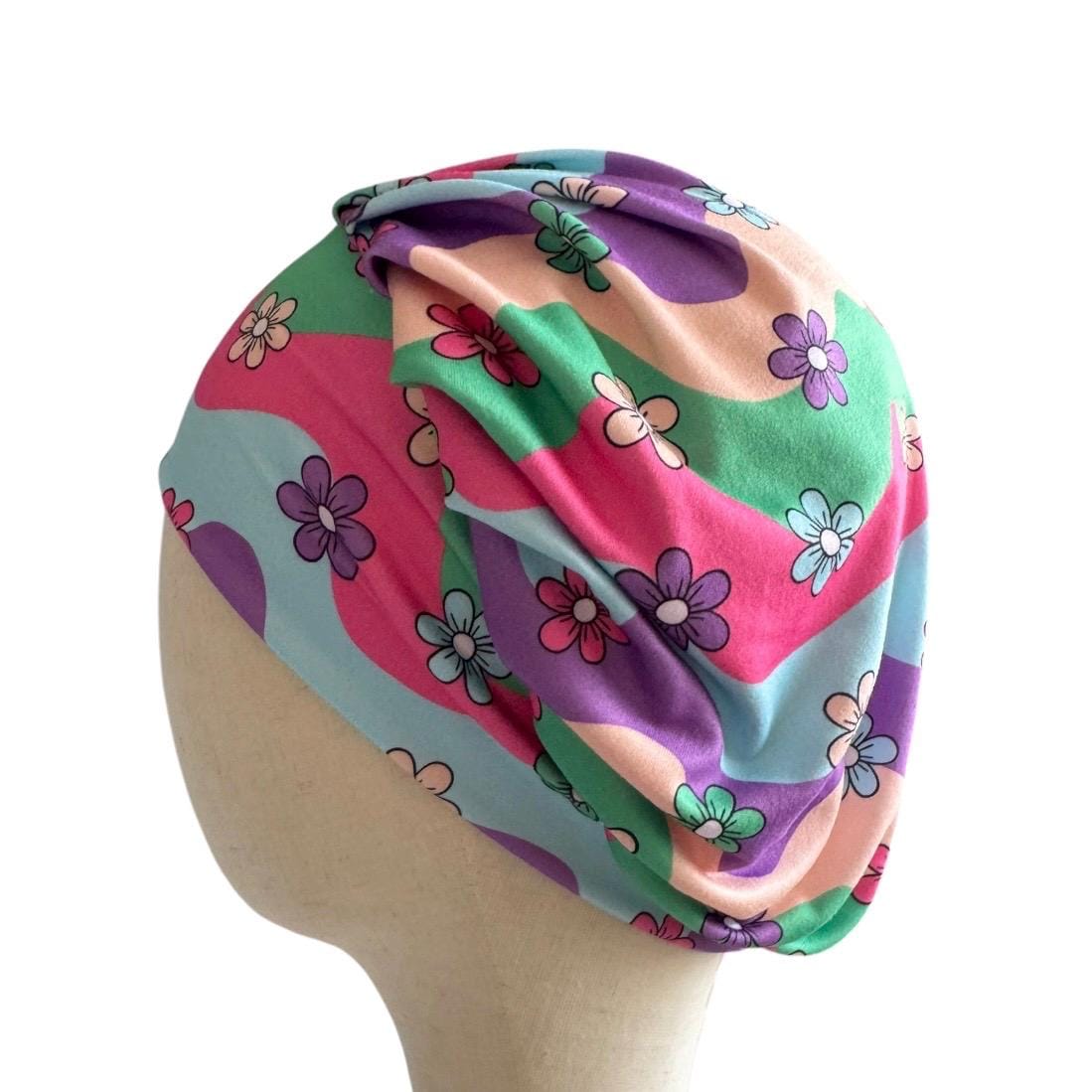 Pastel Floral Bouffant Scrub Cap | Headband Style Surgical Cap | Colorful Nurse Scrub Hat | Ponytail Medical Cap