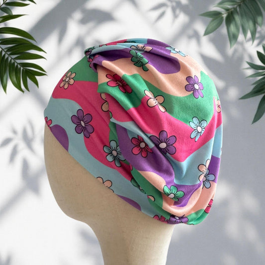 Pastel Floral Bouffant Scrub Cap | Headband Style Surgical Cap | Colorful Nurse Scrub Hat | Ponytail Medical Cap