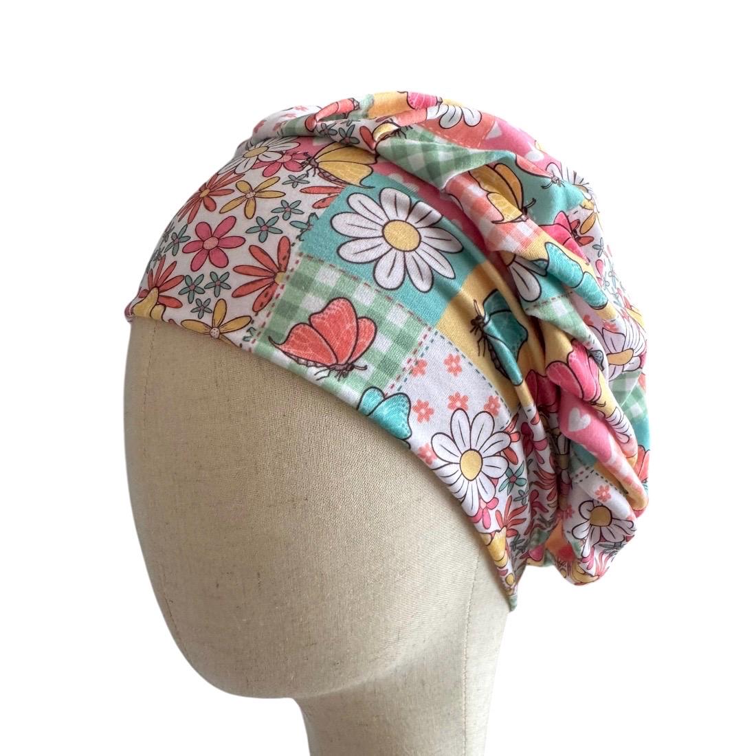 Butterfly Floral Bouffant Scrub Cap | Headband Style Nurse Cap | Colorful Patchwork Surgical Hat | Ponytail Scrub Cap