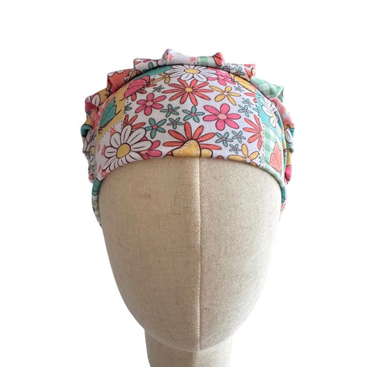 Butterfly Floral Bouffant Scrub Cap | Headband Style Nurse Cap | Colorful Patchwork Surgical Hat | Ponytail Scrub Cap