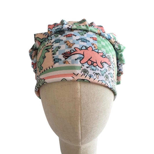 Dinosaur Bouffant Scrub Cap | Headband Style Pediatric Nurse Cap | Cute Dino Surgical Hat | Ponytail Medical Scrub Cap