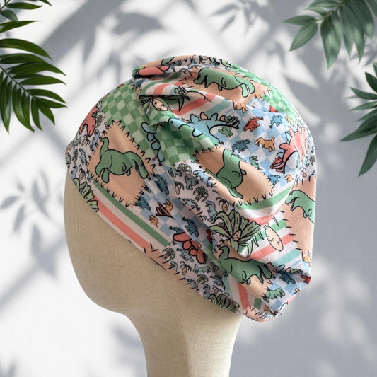 Dinosaur Bouffant Scrub Cap | Headband Style Pediatric Nurse Cap | Cute Dino Surgical Hat | Ponytail Medical Scrub Cap