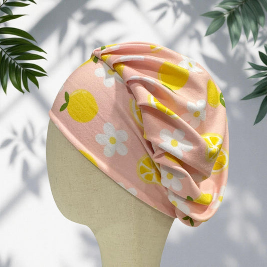 Lemon Bouffant Scrub Cap | Floral Nurse Scrub Hat | Cute Summer Surgical Cap | Stretch Scrub Hat Pink