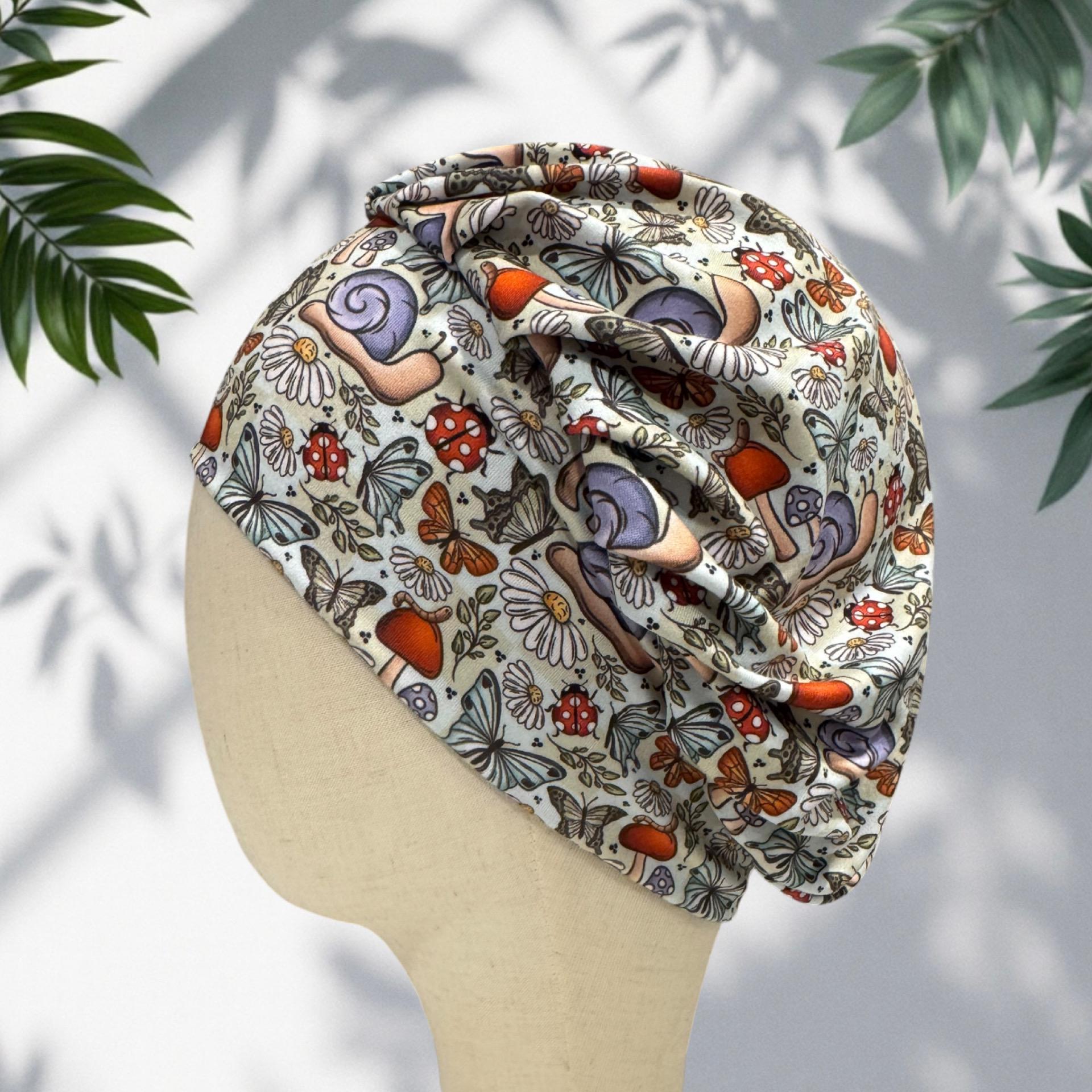 Mushroom Butterfly Bouffant Scrub Cap | Cottagecore Nurse Scrub Hat | Woodland Surgical Cap | Headband Style Hat