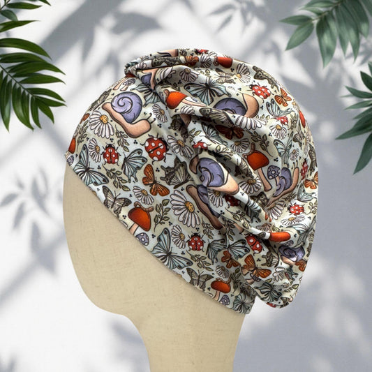 Mushroom Butterfly Bouffant Scrub Cap | Cottagecore Nurse Scrub Hat | Woodland Surgical Cap | Headband Style Hat