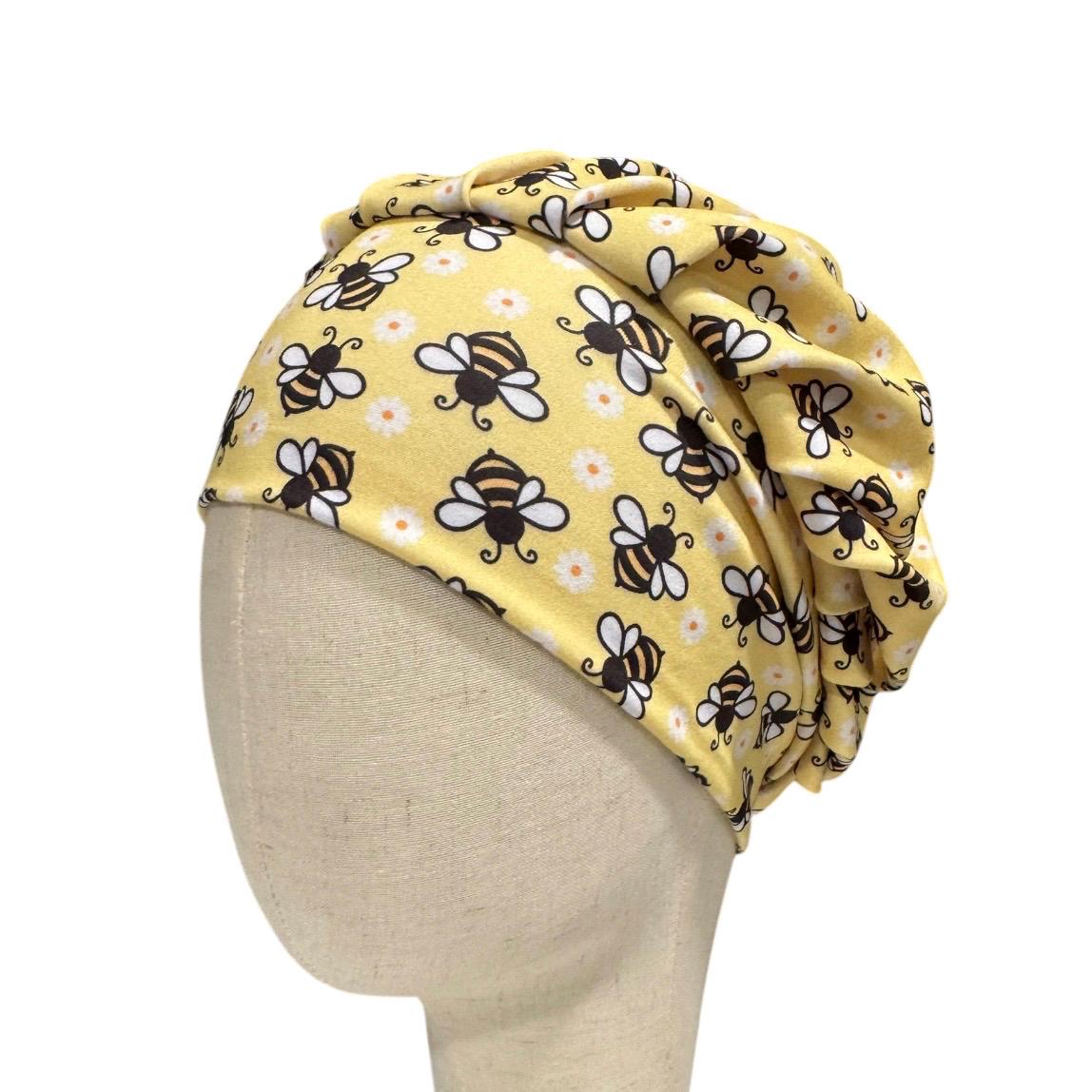 Bee Bouffant Scrub Cap | Bumble Bee Nurse Scrub Hat | Headband Style Yellow Floral Surgical Cap | Cute Spring Scrub Hat