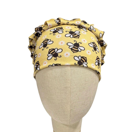 Bee Bouffant Scrub Cap | Bumble Bee Nurse Scrub Hat | Headband Style Yellow Floral Surgical Cap | Cute Spring Scrub Hat