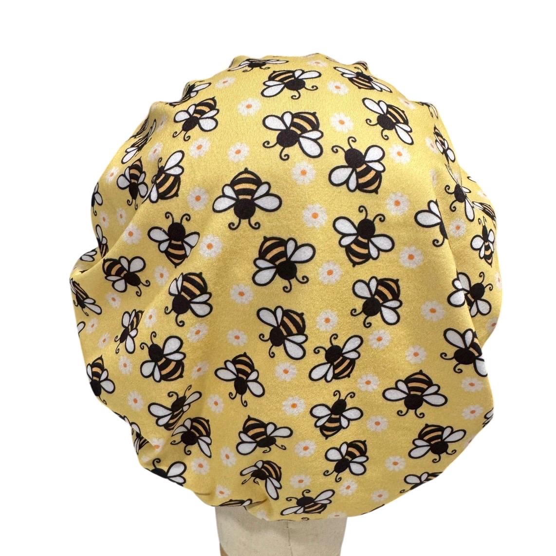 Bee Bouffant Scrub Cap | Bumble Bee Nurse Scrub Hat | Headband Style Yellow Floral Surgical Cap | Cute Spring Scrub Hat