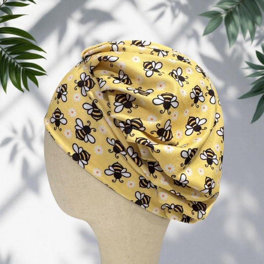 Bee Bouffant Scrub Cap | Bumble Bee Nurse Scrub Hat | Headband Style Yellow Floral Surgical Cap | Cute Spring Scrub Hat