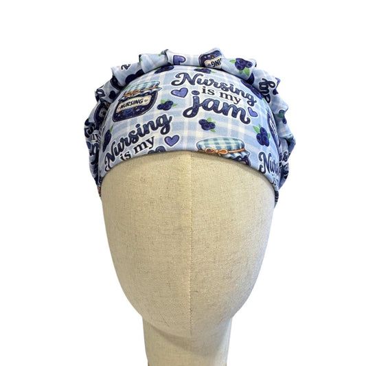 Nursing Jam Blueberry Bouffant Scrub Cap, Headband Style, Surgical Hat