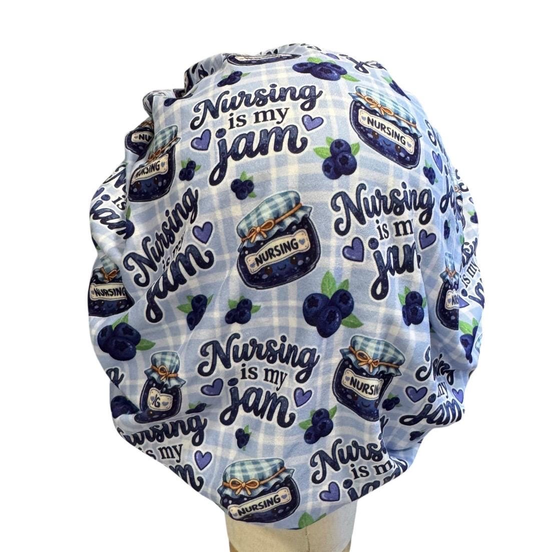 Nursing Jam Blueberry Bouffant Scrub Cap, Headband Style, Surgical Hat