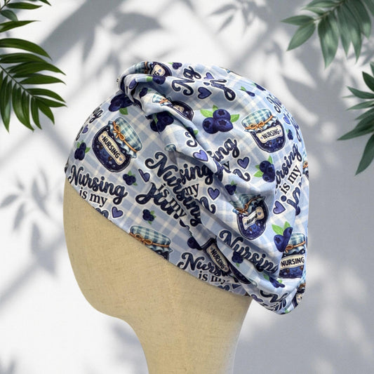 Nursing Jam Blueberry Bouffant Scrub Cap, Headband Style, Surgical Hat