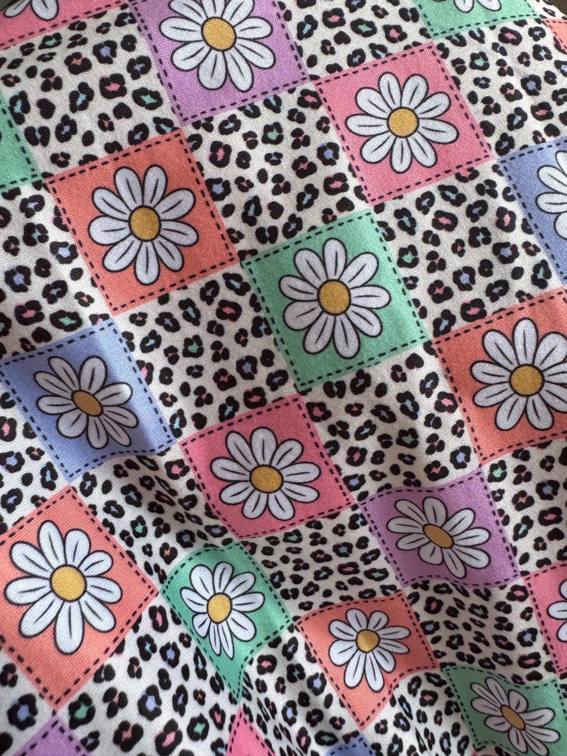 Leopard Daisy Bouffant Scrub Cap | Headband Style Nurse Cap | Pastel Floral Surgical Hat | Ponytail Medical Scrub Cap