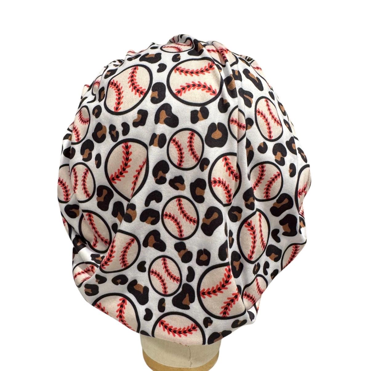 Cheetah Baseball Bouffant Scrub Cap, Headband Style Surgical Hat, OR Cap