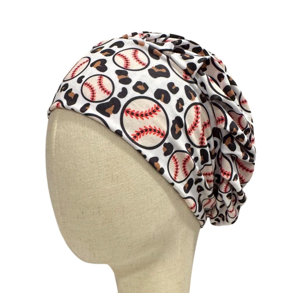 Cheetah Baseball Bouffant Scrub Cap, Headband Style Surgical Hat, OR Cap