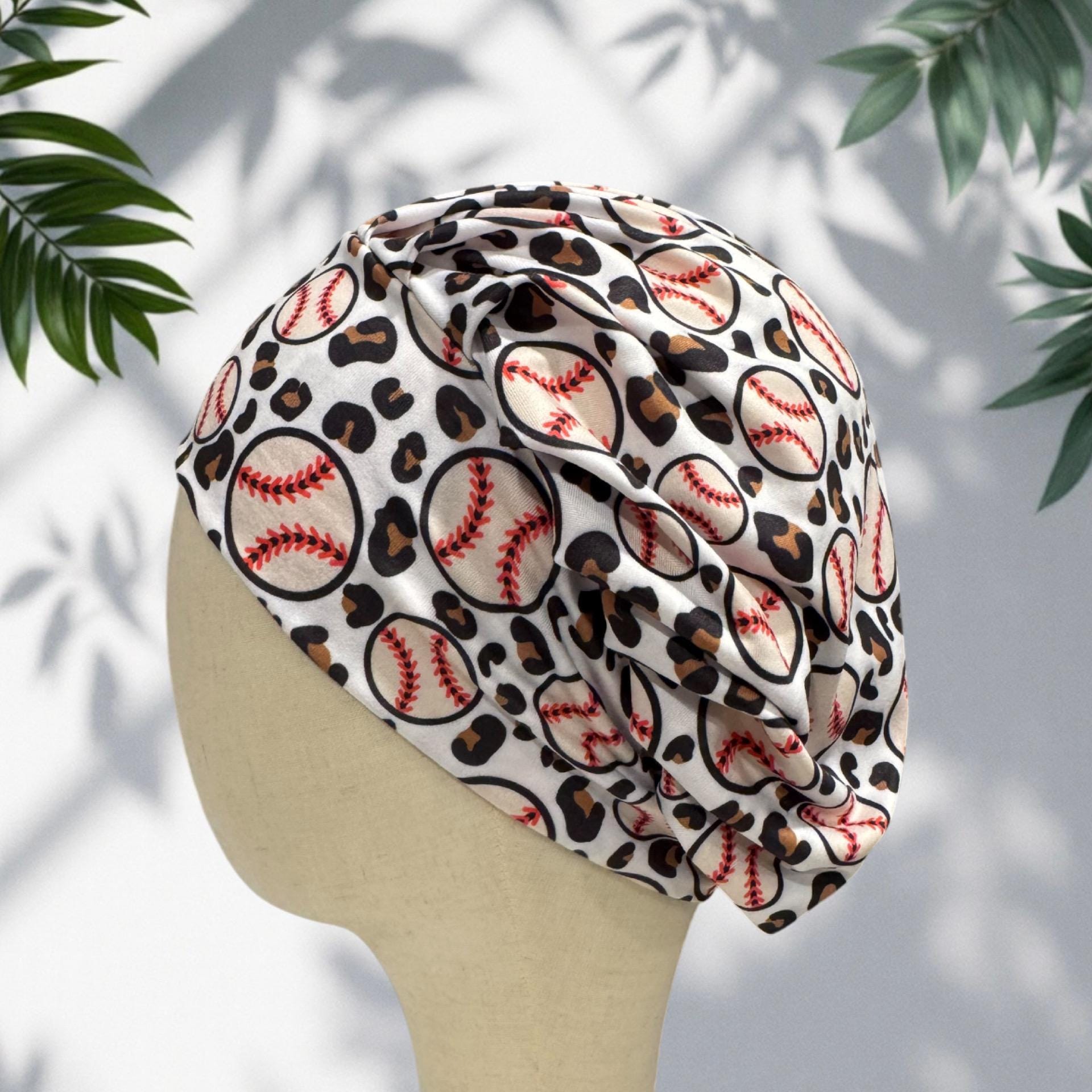 Cheetah Baseball Bouffant Scrub Cap, Headband Style Surgical Hat, OR Cap