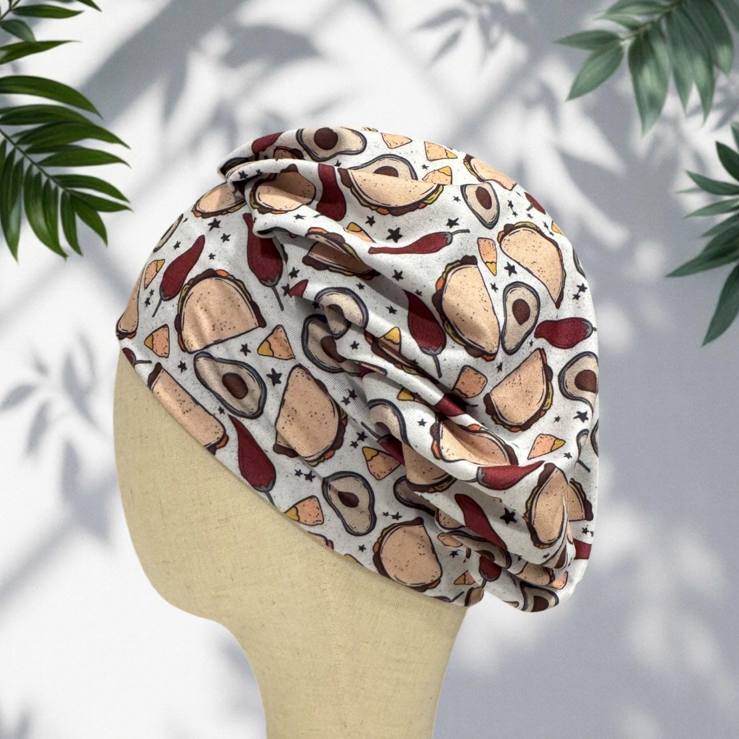 Taco Bouffant Scrub Cap, Fiesta Surgical Hat, Mexican Food Scrub Cap, Nurse Scrub Hat