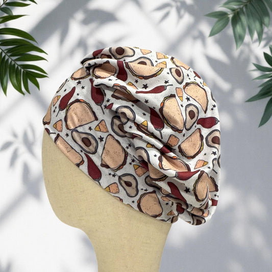 Taco Bouffant Scrub Cap, Fiesta Surgical Hat, Mexican Food Scrub Cap, Nurse Scrub Hat