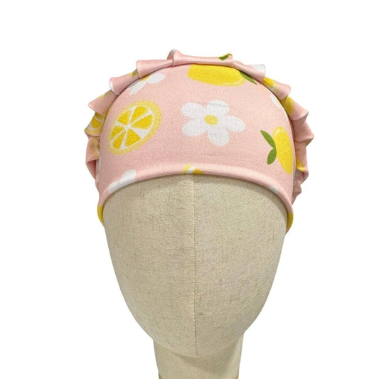 Lemon Bouffant Scrub Cap | Floral Nurse Scrub Hat | Cute Summer Surgical Cap | Stretch Scrub Hat Pink