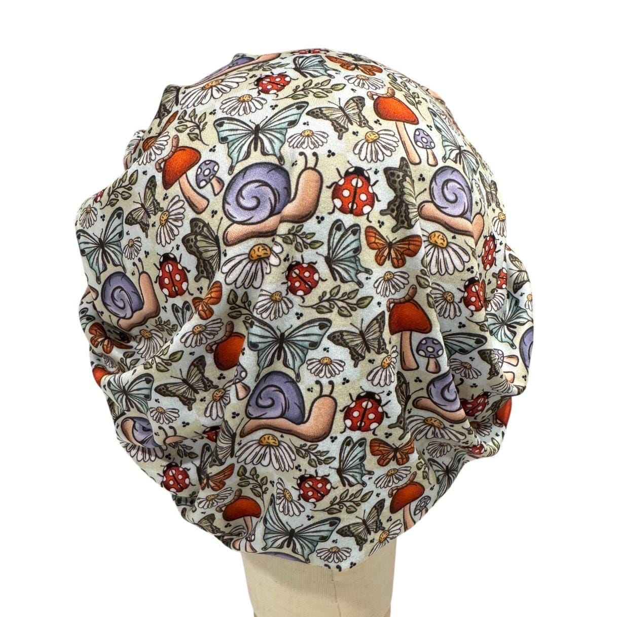 Mushroom Butterfly Bouffant Scrub Cap | Cottagecore Nurse Scrub Hat | Woodland Surgical Cap | Headband Style Hat