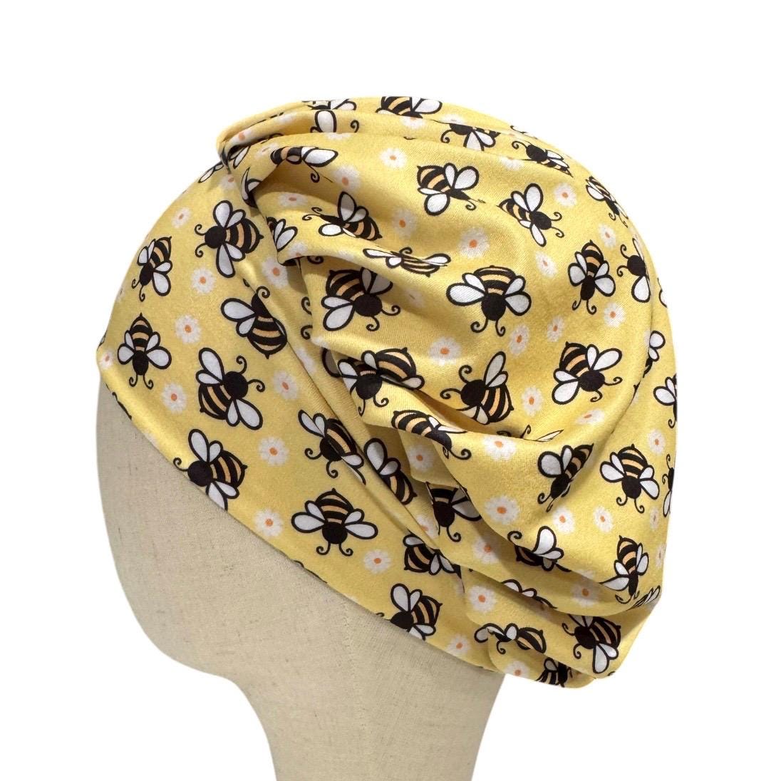 Bee Bouffant Scrub Cap | Bumble Bee Nurse Scrub Hat | Headband Style Yellow Floral Surgical Cap | Cute Spring Scrub Hat