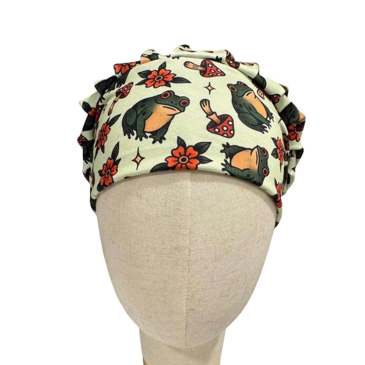 Frog Mushroom Bouffant Scrub Cap | Headband Style Nurse Scrub Hat | Woodland Surgical Cap | Cute Frog Scrub Hat
