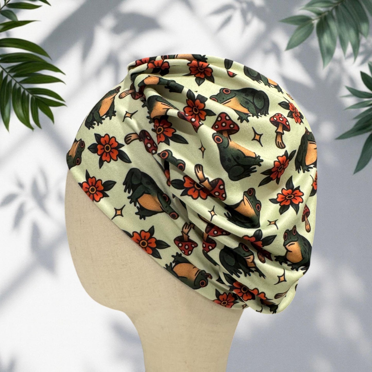 Frog Mushroom Bouffant Scrub Cap | Headband Style Nurse Scrub Hat | Woodland Surgical Cap | Cute Frog Scrub Hat