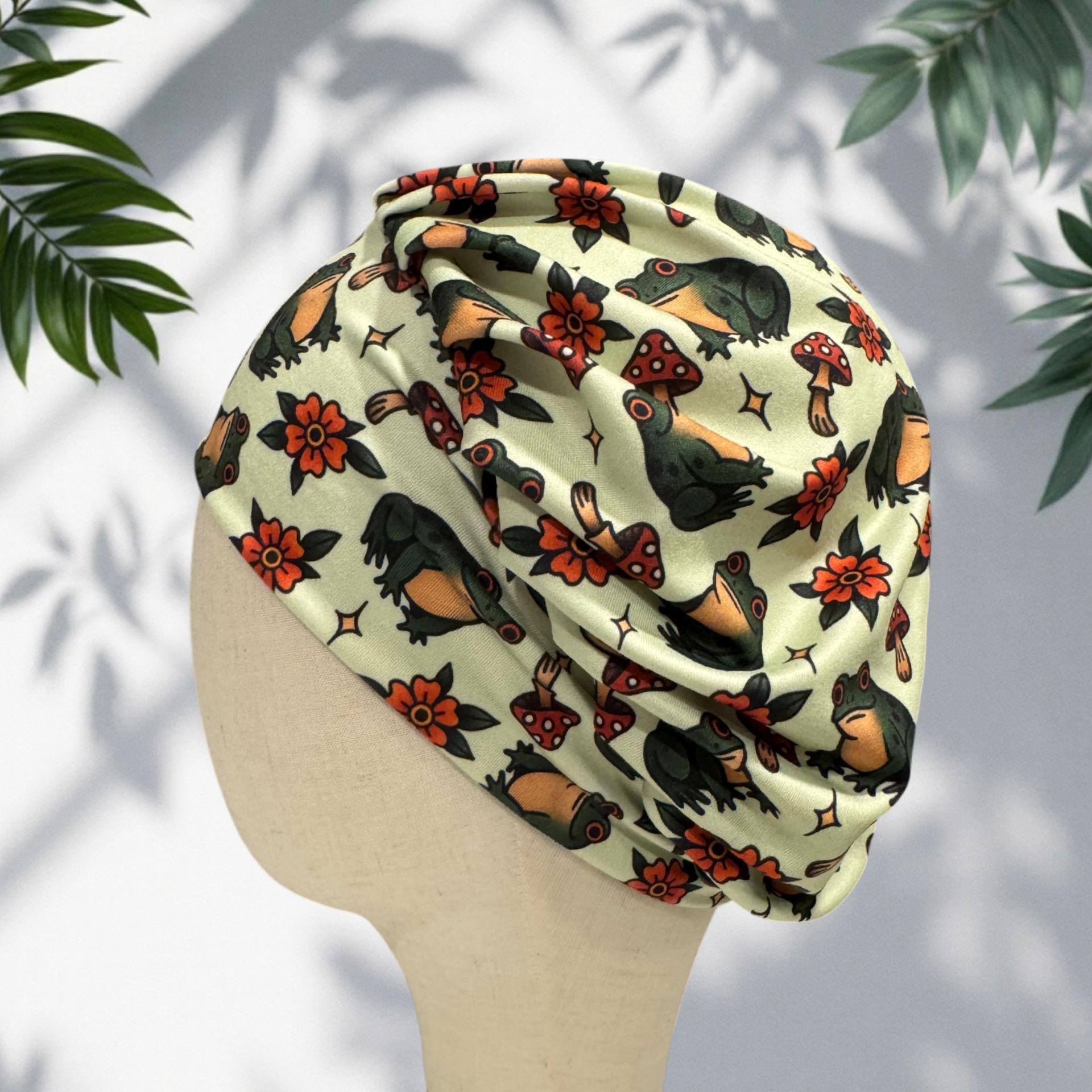 Frog Mushroom Bouffant Scrub Cap | Headband Style Nurse Scrub Hat | Woodland Surgical Cap | Cute Frog Scrub Hat