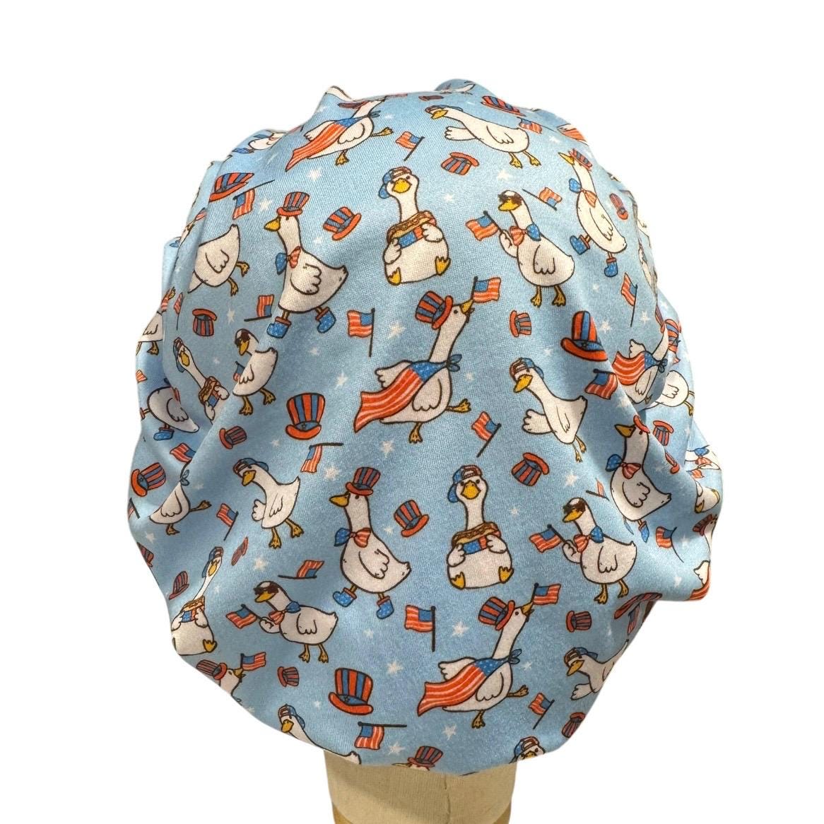 Patriotic Goose Bouffant Scrub Cap | USA Surgical Hat | Women’s OR Cap | American Flag Nurse Hat
