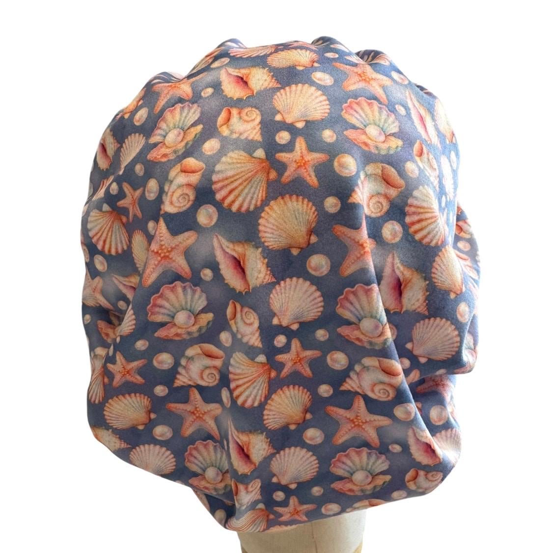 Seashell Bouffant Scrub Cap | Beach Surgical Hat | Ocean Starfish Scrub Hat | Women’s Ponytail OR Cap