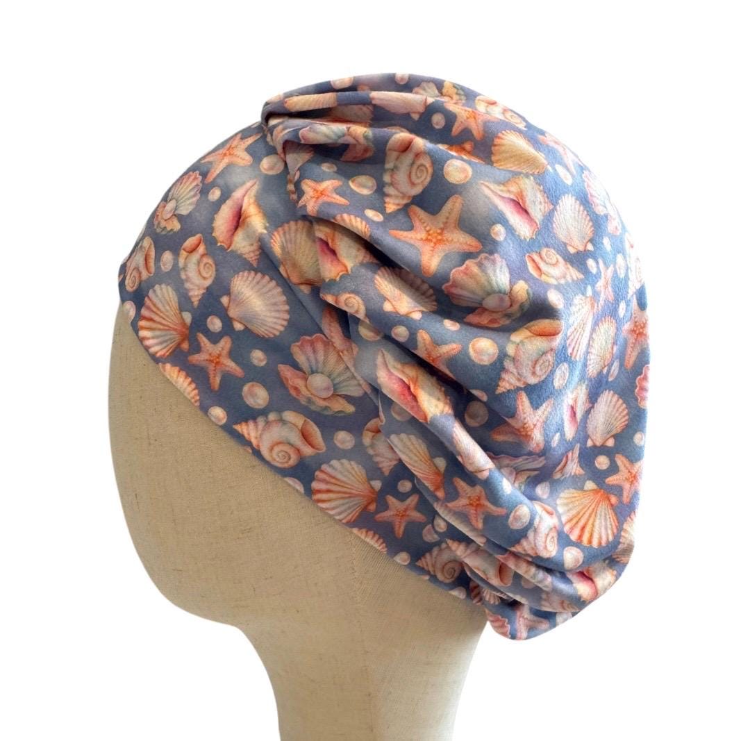 Seashell Bouffant Scrub Cap | Beach Surgical Hat | Ocean Starfish Scrub Hat | Women’s Ponytail OR Cap