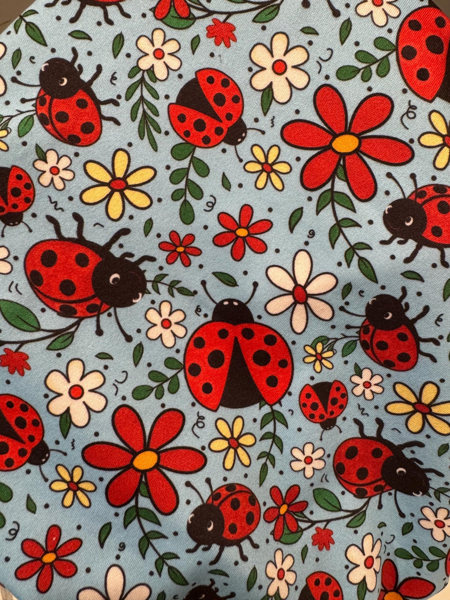 Ladybug on blue Bouffant Scrub Cap, Surgical Cap, Ponytail Scrub Hat, Medical Cap
