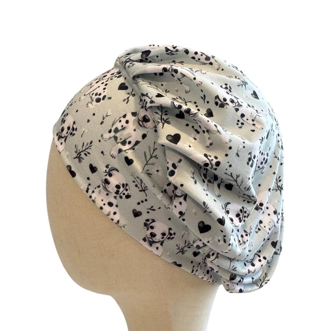 Dalmatian Bouffant Scrub Cap, Dog Print Headband Style Surgical Hat, OR