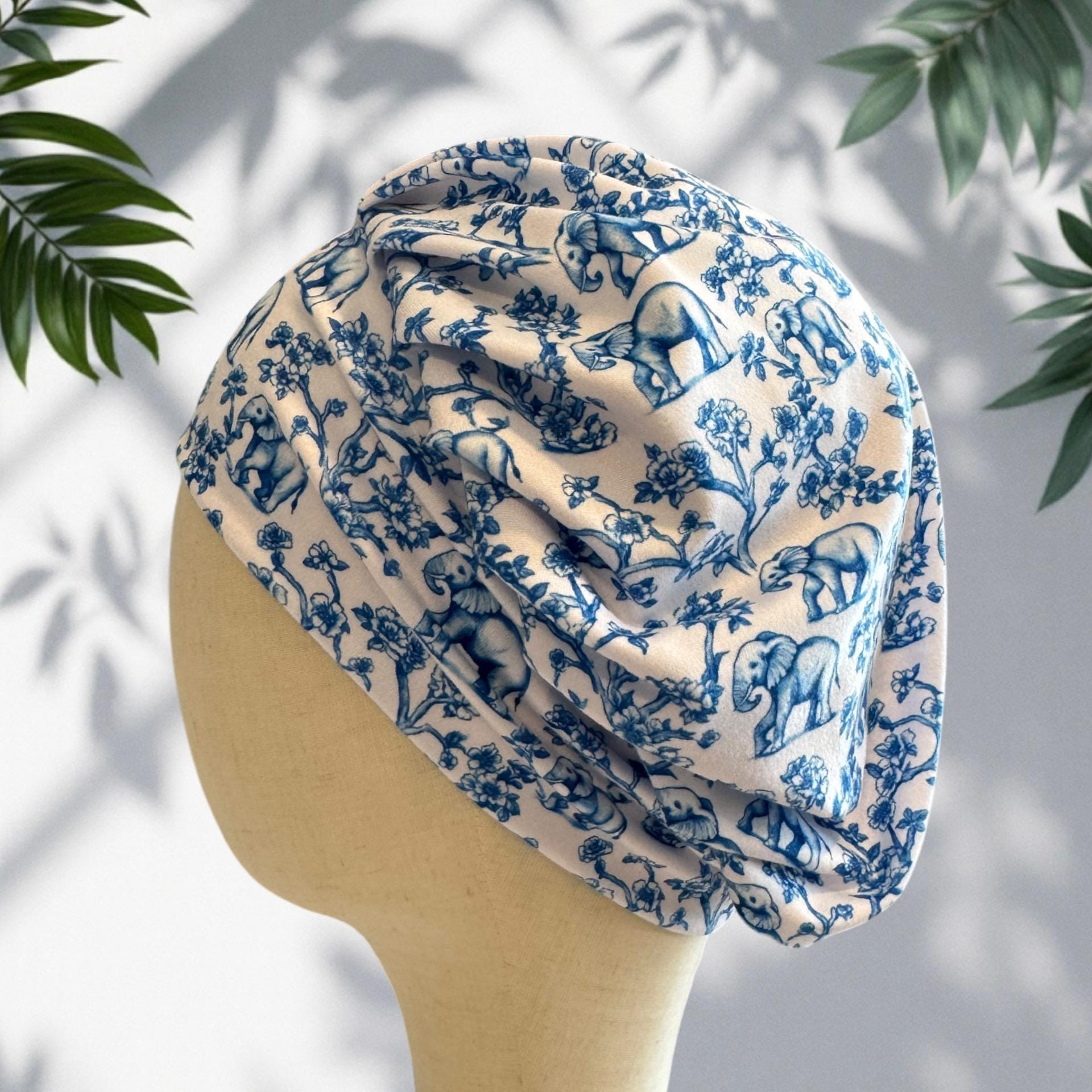 Elephant Bouffant scrub Cap, Blue Toile Surgical Hat, OR Cap