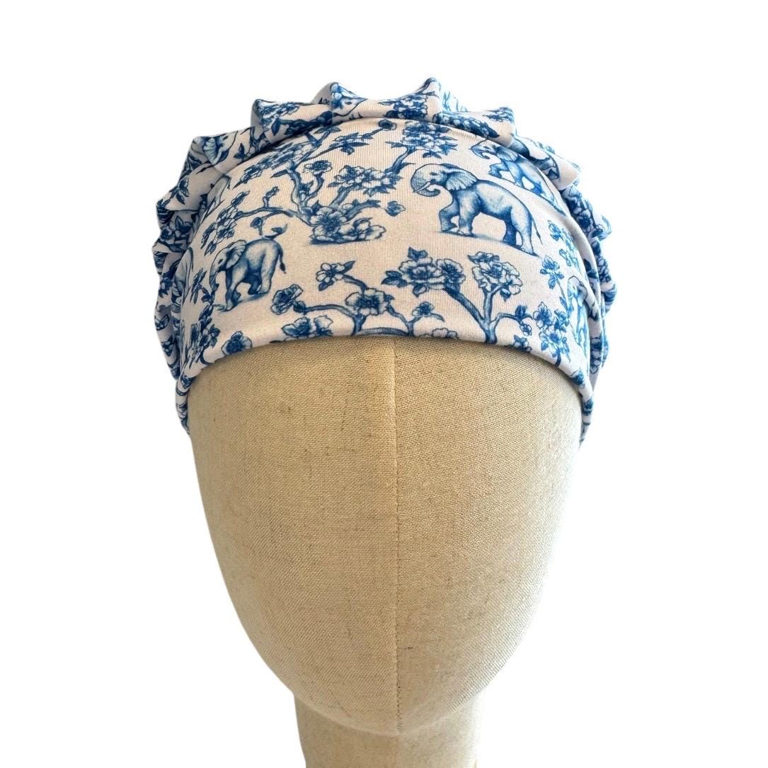 Elephant Bouffant scrub Cap, Blue Toile Surgical Hat, OR Cap